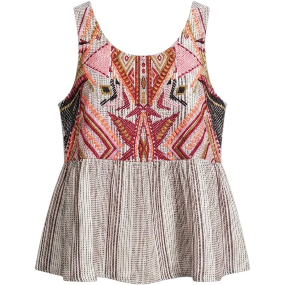 Dolan Left Coast Collection Womens 1X Embroidered Peplum Tank Top Pink Stripe